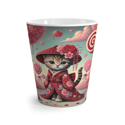 Whimsical Geisha Kitten in a Valentine Garden Latte Mug