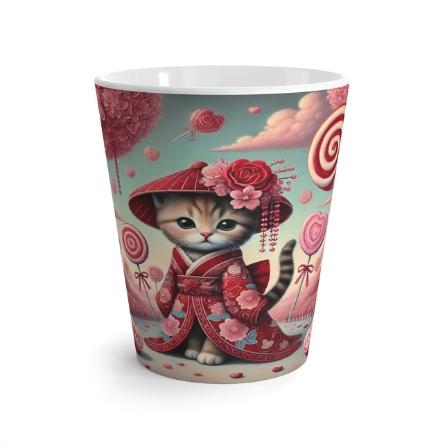 Whimsical Geisha Kitten in a Valentine Garden Latte Mug