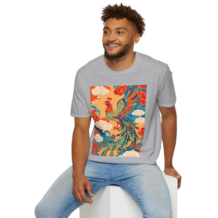 🐦🌞 The Celestial Phoenix Softstyle T-Shirt – Golden Clouds & Mythical Splendor