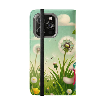 🌾🌼 Geisha Kitten and the Dandelion Wish Flip Case – Gentle Wishes & Quiet Wonder