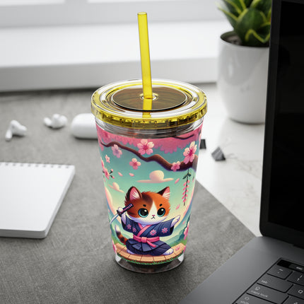 Samurai Kitten Sunsplash Tumbler with Straw, 16oz