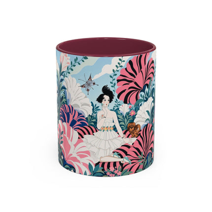 🌸🦋 The Enchanted Pink Blossom Retreat Colorful Mug – Art Deco Floral Whimsy