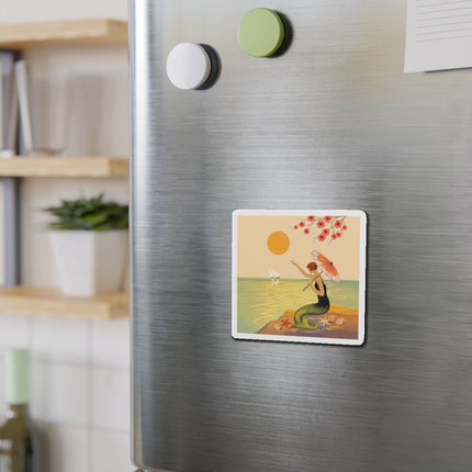 🧜‍♀️☂️ The Mermaid With The Parasol Die-Cut Magnets – Art Deco Seaside Fantasy