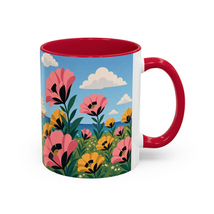 🌸⛵ The Seaside Blossom Promenade Colorful Mug – Art Deco Coastal Elegance