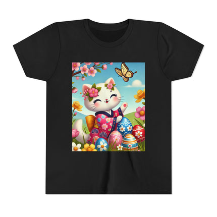 Easter Kitten and Painted Eggs Youth Short Sleeve Tee