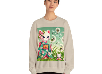 Geisha Kitten and the Dandelion Wish Heavy Blend™ Crewneck Sweatshirt