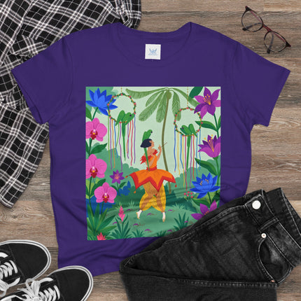 🌺🦜 The Tropical Garden Serenade Cotton Tee – Colorful Art Deco Fantasy