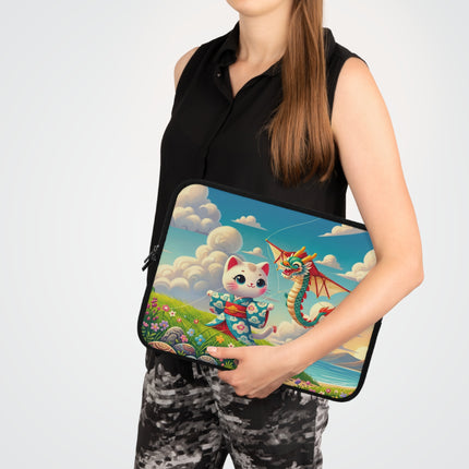 Geisha Kitten and the Dragon Kite Laptop Sleeve – Joyful Flight & Dragon Spirit