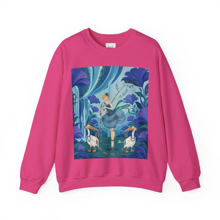 🪶🌺 The Pelican Garden Dance Crewneck Sweatshirt – Art Deco Botanical Whimsy