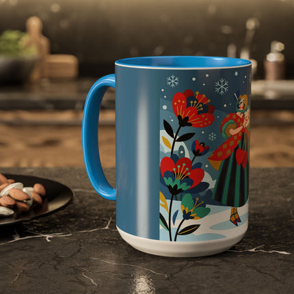 ❤️❄️ The Winter Heart Messenger Colorful Mug – Art Deco Snow Garden Fantasy