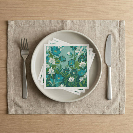 🌿🌸 The Enchanted Teal And Ivory Flower Garden Napkins – Art Deco Botanical Elegance