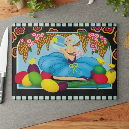 Blooms and Chicks Glass Cutting Board