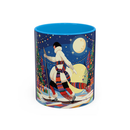 🌙🎿 The Moonlit Christmas Skier Colorful Mug – Whimsical Holiday Fantasy