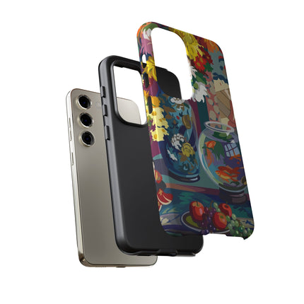 Floral Fishbowl Still Life Phone Case – Vibrant Harmony & Colorful Life
