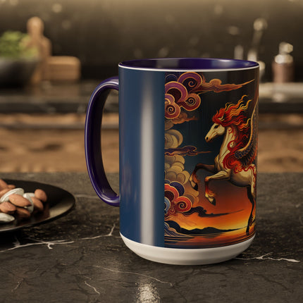 Flame-Winged Horse at Sunset Colorful Mugs (11oz, 15oz)