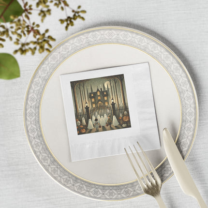 Ghostly Welcome – A Halloween Night White Coined Napkins