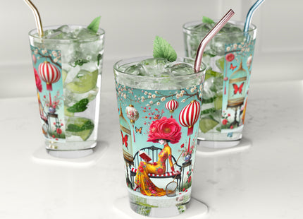 Reading In A Painted Garden Pint Glass, 16oz