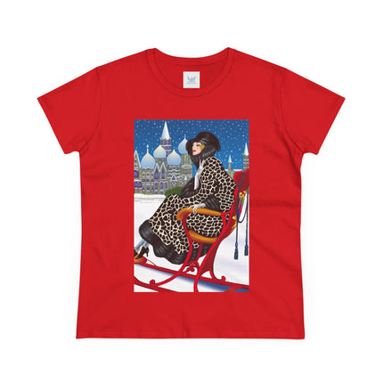 Elegant Winter Woman in Sleigh Women's Midweight Cotton Tee
