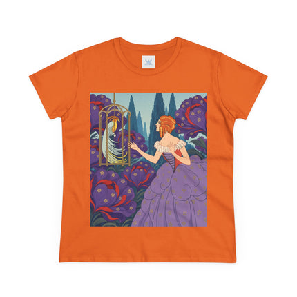 🦜💜 The Enchanted Birdcage Promenade Cotton Tee – Art Deco Floral Fantasy