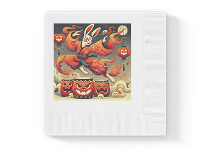 Jack-O’-Lantern Drums & The Kabuki Rabbit White Coined Napkins