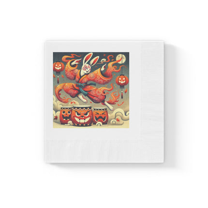 Jack-O’-Lantern Drums & The Kabuki Rabbit White Coined Napkins