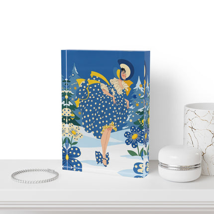 💙🌼 The Bluebell Christmas Promenade Acrylic Art Block – Art Deco Holiday Fantasy