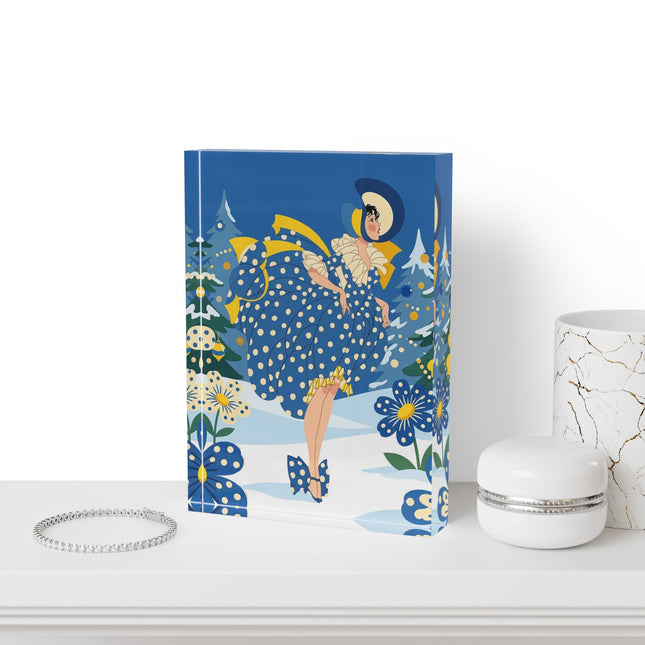 💙🌼 The Bluebell Christmas Promenade Acrylic Art Block – Art Deco Holiday Fantasy
