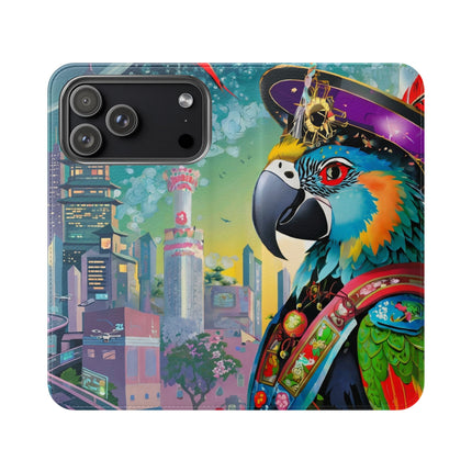 🦜⚡ Tech Plumes Flip Case – Neon Feathers & Futuristic Brilliance