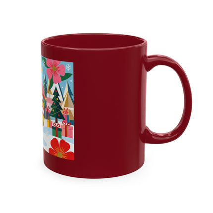 🎄🌸 The Lady Of The Striped Christmas Garden Ceramic Mug – Art Deco Holiday Whimsy