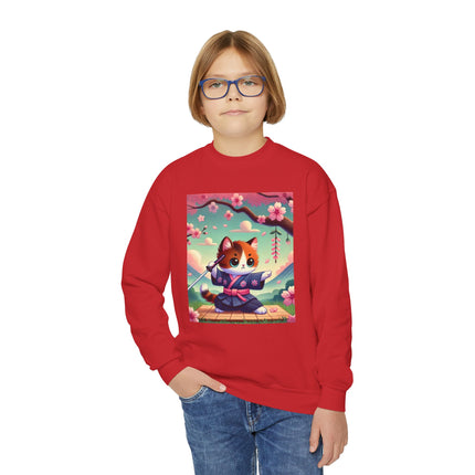 Playful Kitten in the Tea Room Youth Crewneck Sweatshirt – Whimsy, Elegance & Gentle Charm