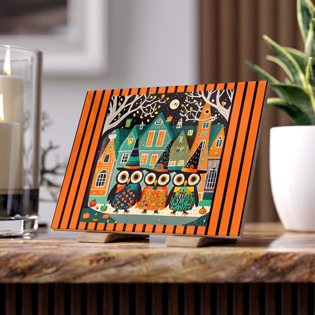 Night of the Trick-or-Treating Owlets Ceramic Tile
