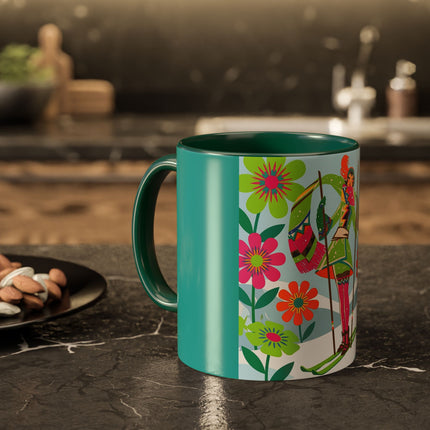 🎿🌸 The Winter Flower Adventurer Colorful Mug – Colorful Ski Fantasy