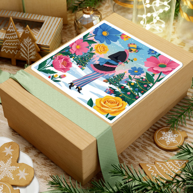 🌹🎄 The Golden Rose Of Winter Kiss-Cut Sticker – Art Deco Holiday Fantasy