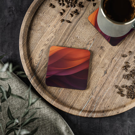Wave Pattern with Intertwined Hues of Orange, Rose, Maroon, and Purple Coasters