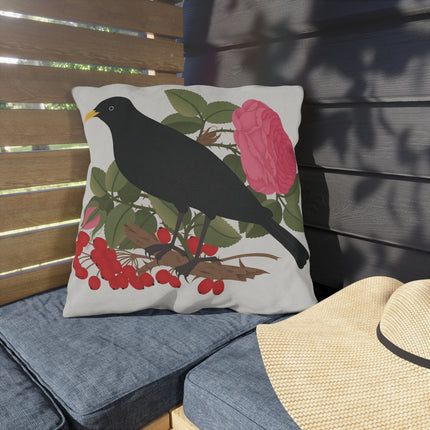 Blackbird & Rose Outdoor Pillows – Timeless Elegance & Nature's Harmony