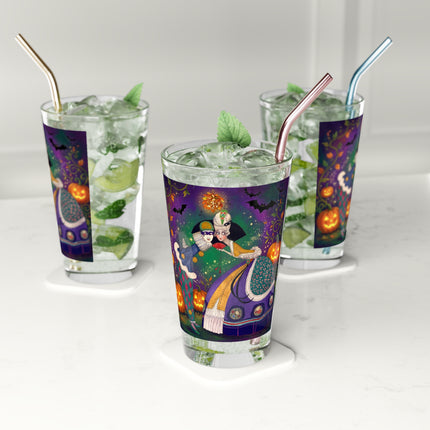🎭🎃 The Masquerade Beneath The Pumpkin Lantern Glass, 16oz – Theatrical Halloween Charm