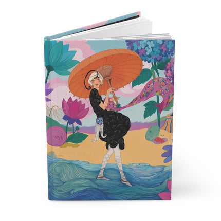☂️🌺 The Lady Of The Enchanted Seaside Hardcover Journal – Art Deco Coastal Elegance