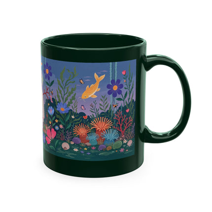 🐠🌸 The Lady Of The Underwater Flower Garden Ceramic Mug – Art Deco Aquatic Whimsy
