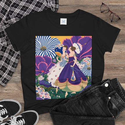 💜🌼 The Violet Garden Companions Cotton Tee – Art Deco Fashion Illustration