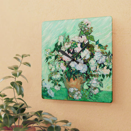 Roses by Vincent Van Gogh Acrylic Wall Clock, Round and Square