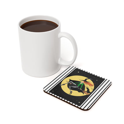 A Witch’s Moonlit Flight Cork Back Coaster