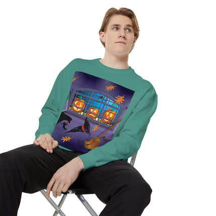 Whimsical Halloween Mischief Unisex Garment-Dyed Sweatshirt