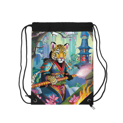 Cyberpunk Leopard Drawstring Bag