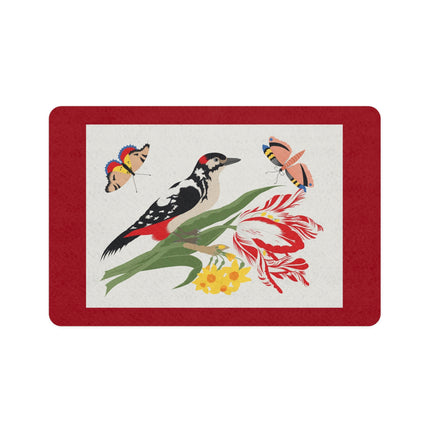 Woodpecker & Butterflies Pet Food Mat – Spring Garden Symphony