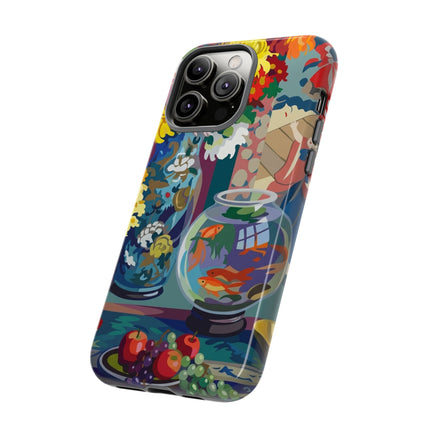 Floral Fishbowl Still Life Phone Case – Vibrant Harmony & Colorful Life