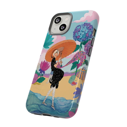 🌊☂️ The Lady Of The Flowered Seashore Phone Case – Art Deco Seaside Fashion