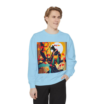 Black Cat in Kimono Unisex Garment-Dyed Sweatshirt