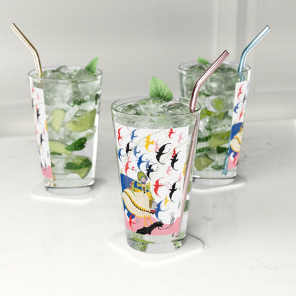 Flight of the Songbirds Pint Glass – Theatrical Whimsy & Colorful Harmony