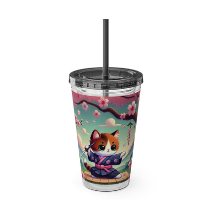 Samurai Kitten Sunsplash Tumbler with Straw, 16oz