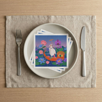 🪷🛶 The Lady Of The Lotus Lake Napkins – Art Deco Garden Voyage